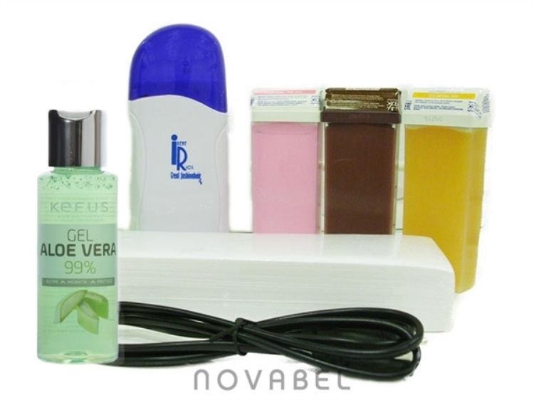 Imagen de KIT Aparato depilación individual IR + 3 Cartuchos cera roll-on + 100 bandas + Aloe vera