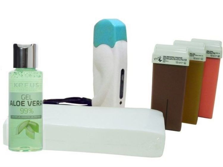 Imagen de Kit con 1 calentador de cera tibia Tessiline + cera roll-on + bandas + aloe vera